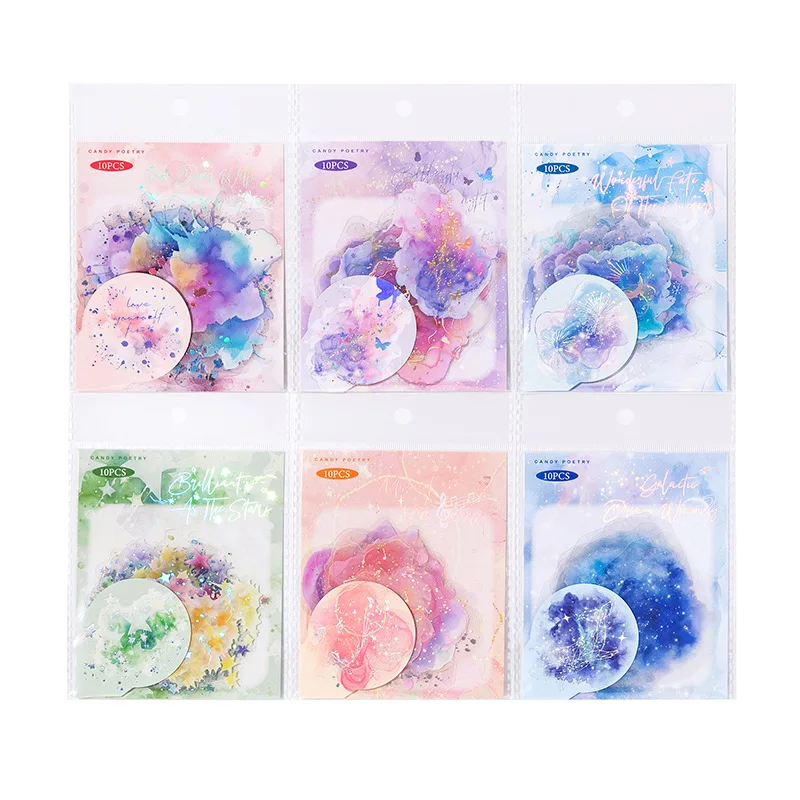 10pcs/1lot Kawaii Scrapbook Stickers flowing light and overflowing color Scrapbooking Supplies Planner Decorative Stationery