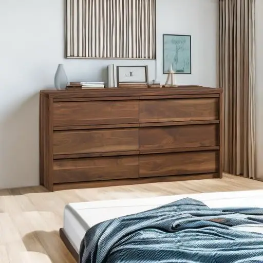 Cômoda Harvey Park com 6 gavetas para quarto, cômodas e cômoda de madeira, em Grand Walnut