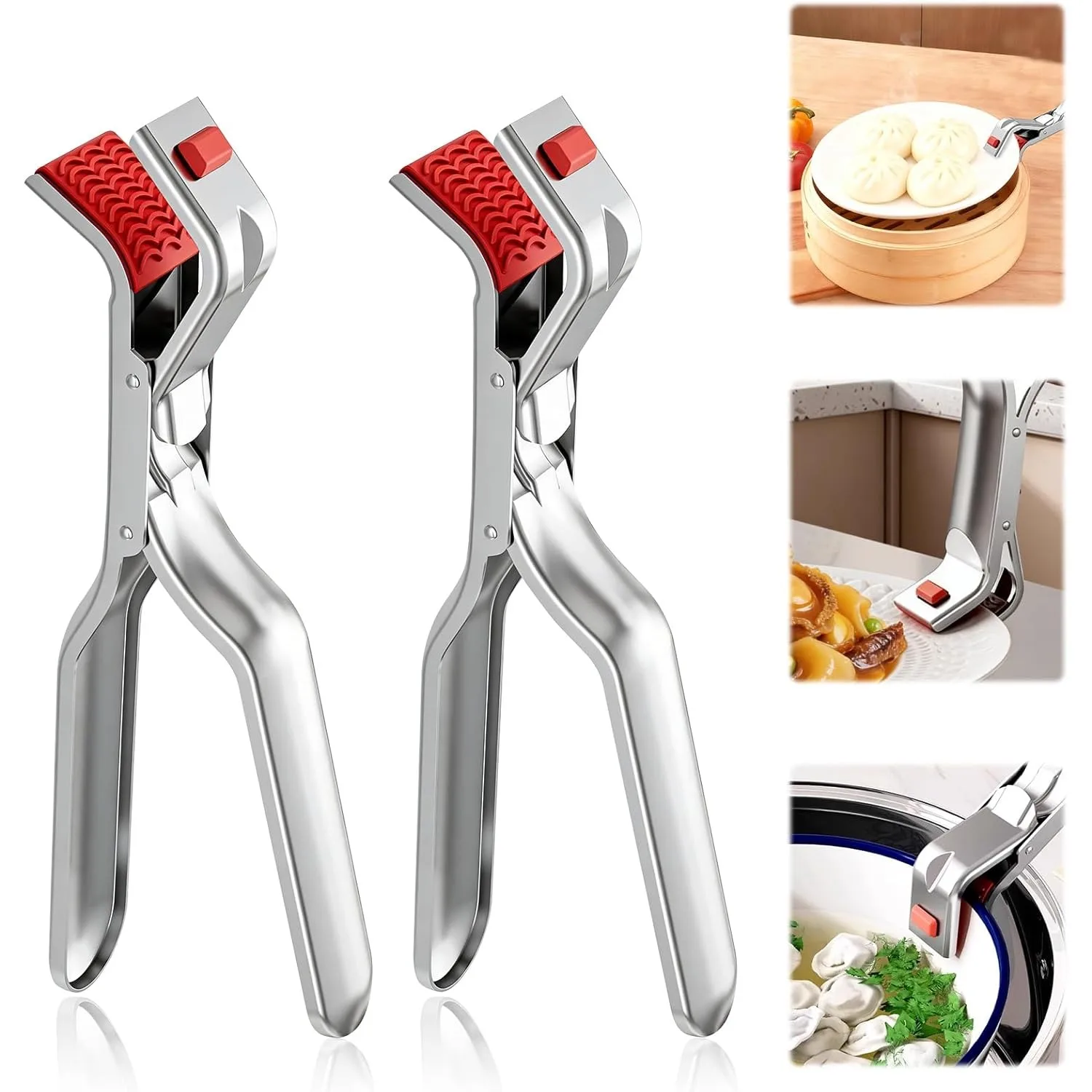 Stainless Steel Hot Plate Gripper Tongs,Anti Scald Bowl Holder Clip,Heat Insulation Kitchen Pans Gripper for Microwave,Pizza Pan