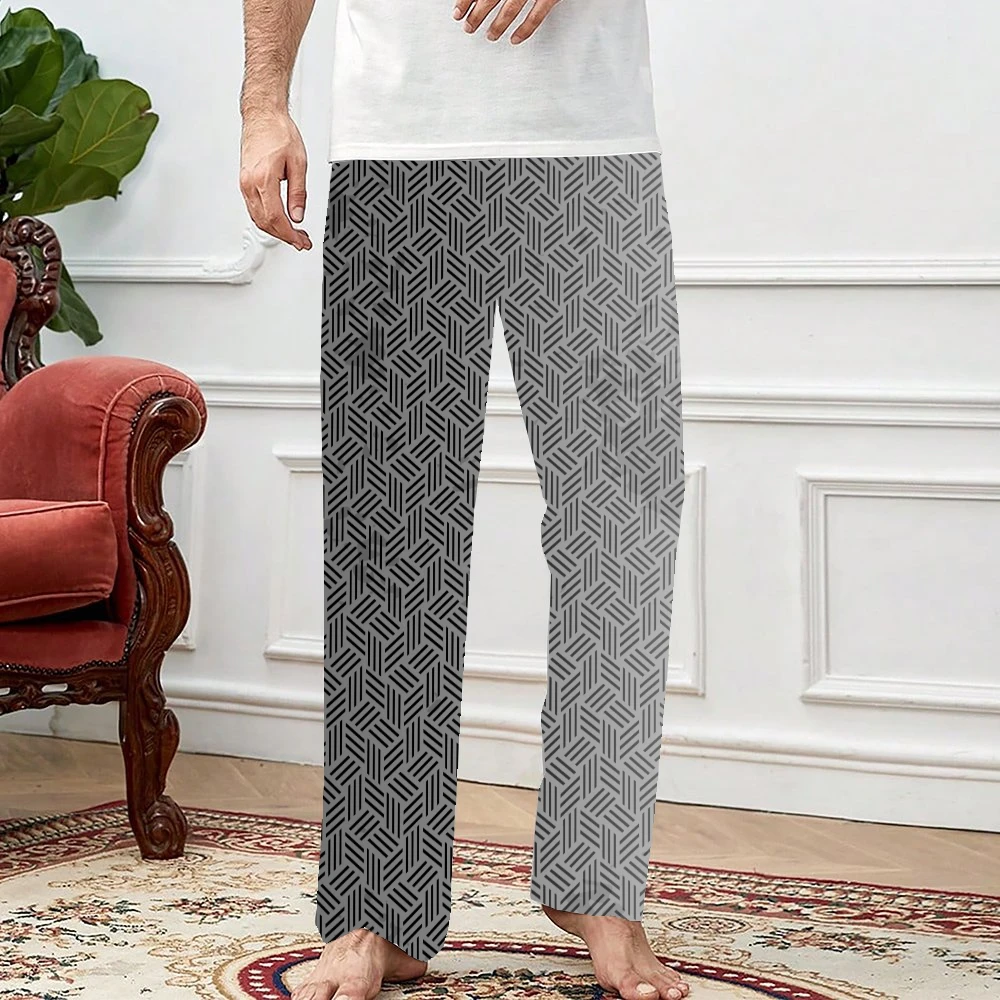 Homens e mulheres metálicos hexágono malha pijama calças, lounge calças, bolsos Drawstring, super macio, calças de sono unissex