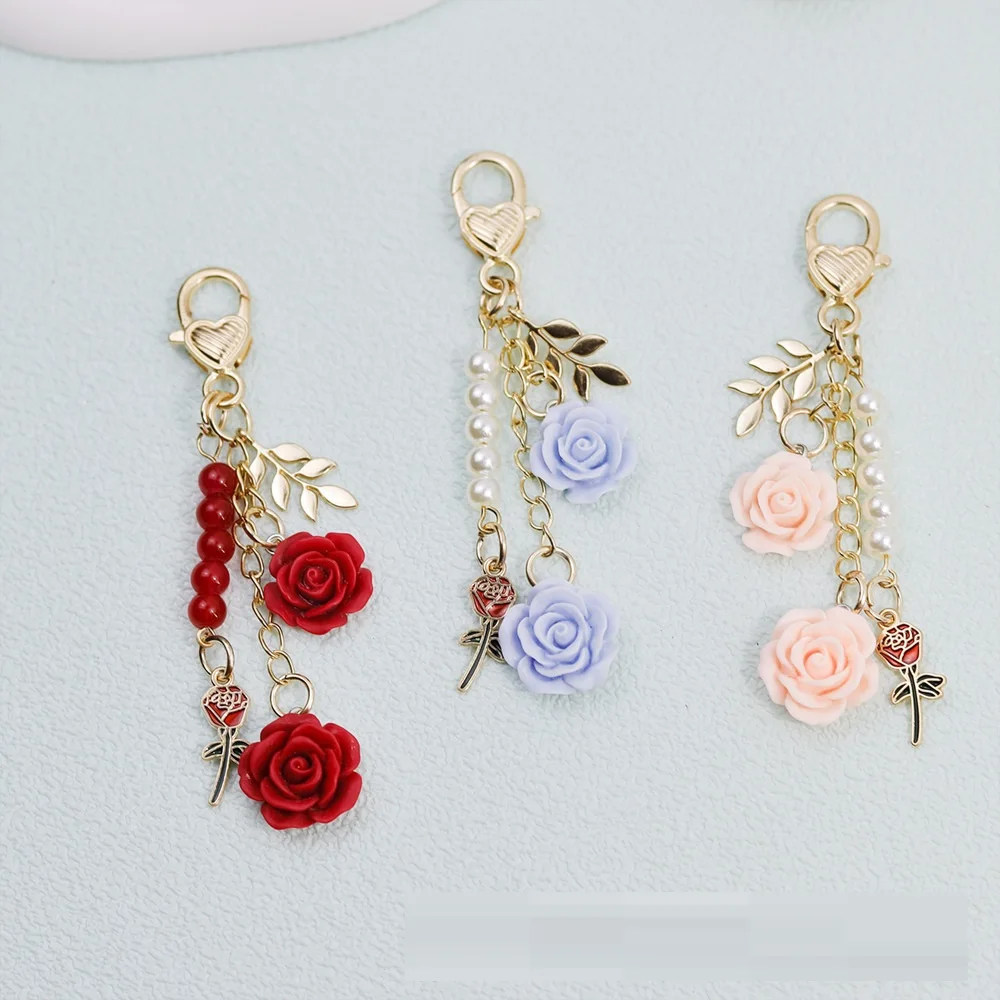 luxury designer jewelry Rose keychain resin camellia keychains alloy car Keychain accessories bag decoration