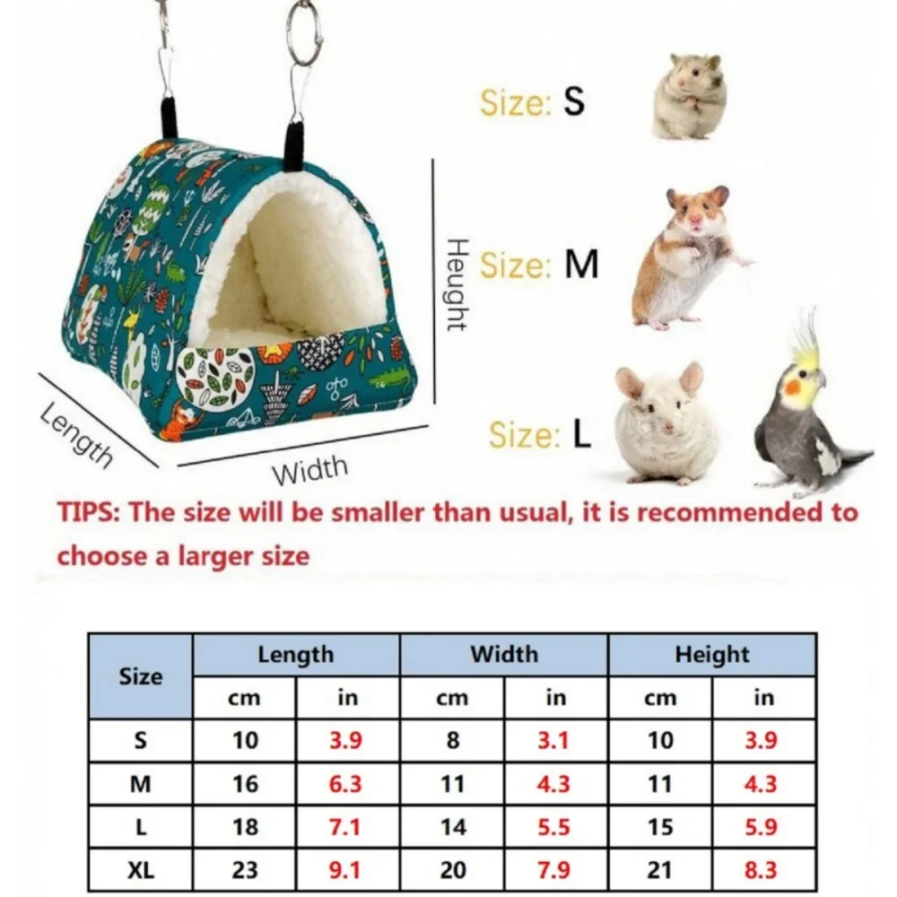 1pc Cute Print Bird Bed Mini Cage Rabbit Squirrel Mat Guinea Pig Nest Hamster House Small Animal Sleeping Bed Pet Hanging Cage