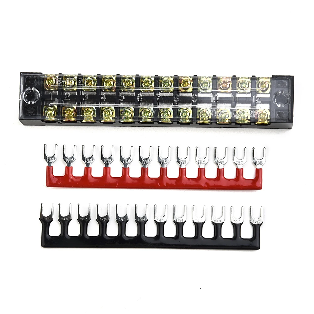 Bus Bar Set 100A 660V Double Row Terminal Block Dual Row Barrier Strips Clear 12 Points Electrical Auto Marine