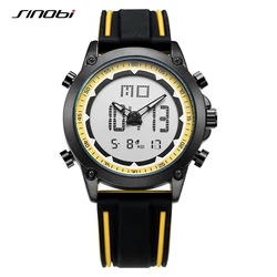 SINOBI brand Sports Chronograph Men's Wrist Watches Digital Quartz double Movement Waterproof Silicone Watchband Males Clock