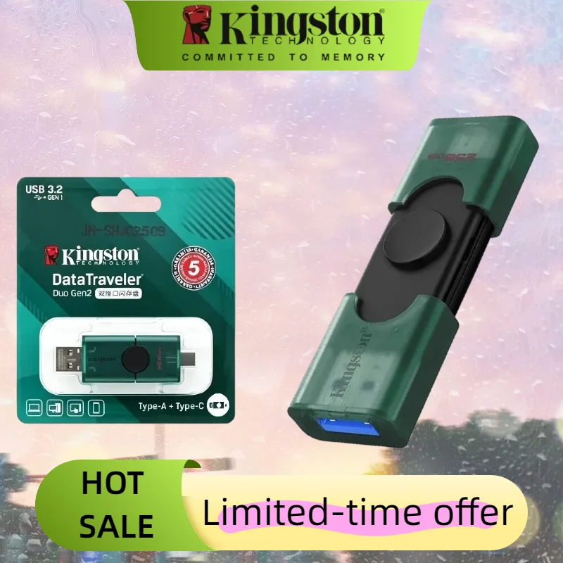 Kingston USB 3.2 Dual 128GB 256GB Type-C USB-A Flash Drive OTG Pendrive Memory Stick for iPhone 15 16 DTDEG2 U Disk