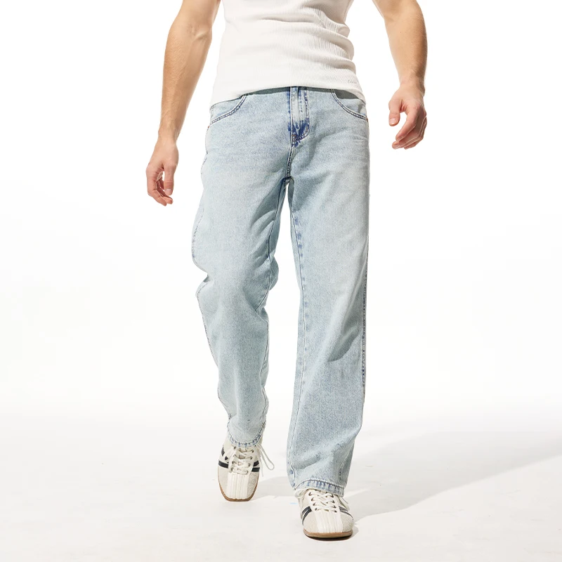 

Spring Summer New Jeans Men Streetwear Fashion Loose Casual Plus Size Straight Vintage Washed Denim Jeans Pants Trousers 40 38