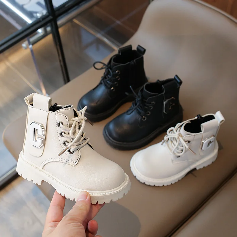 2026 New Short Boots Fashion Boys Shoes Autumn Winter Leather Children Boots Non-Slip Girls Boot Toddler Snow Shoes 21-30