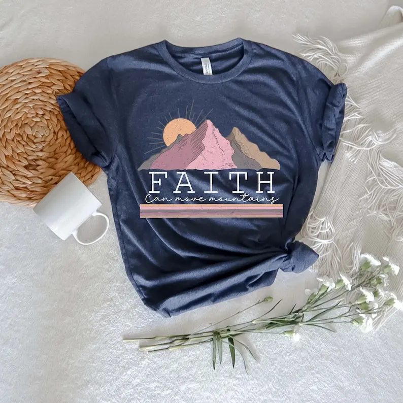 Faith Can Move Mountain Christian shirt Bible Verse Faith Inspirational Short Sleeve Top Tees 100%cctton Fashion Streetwear goth