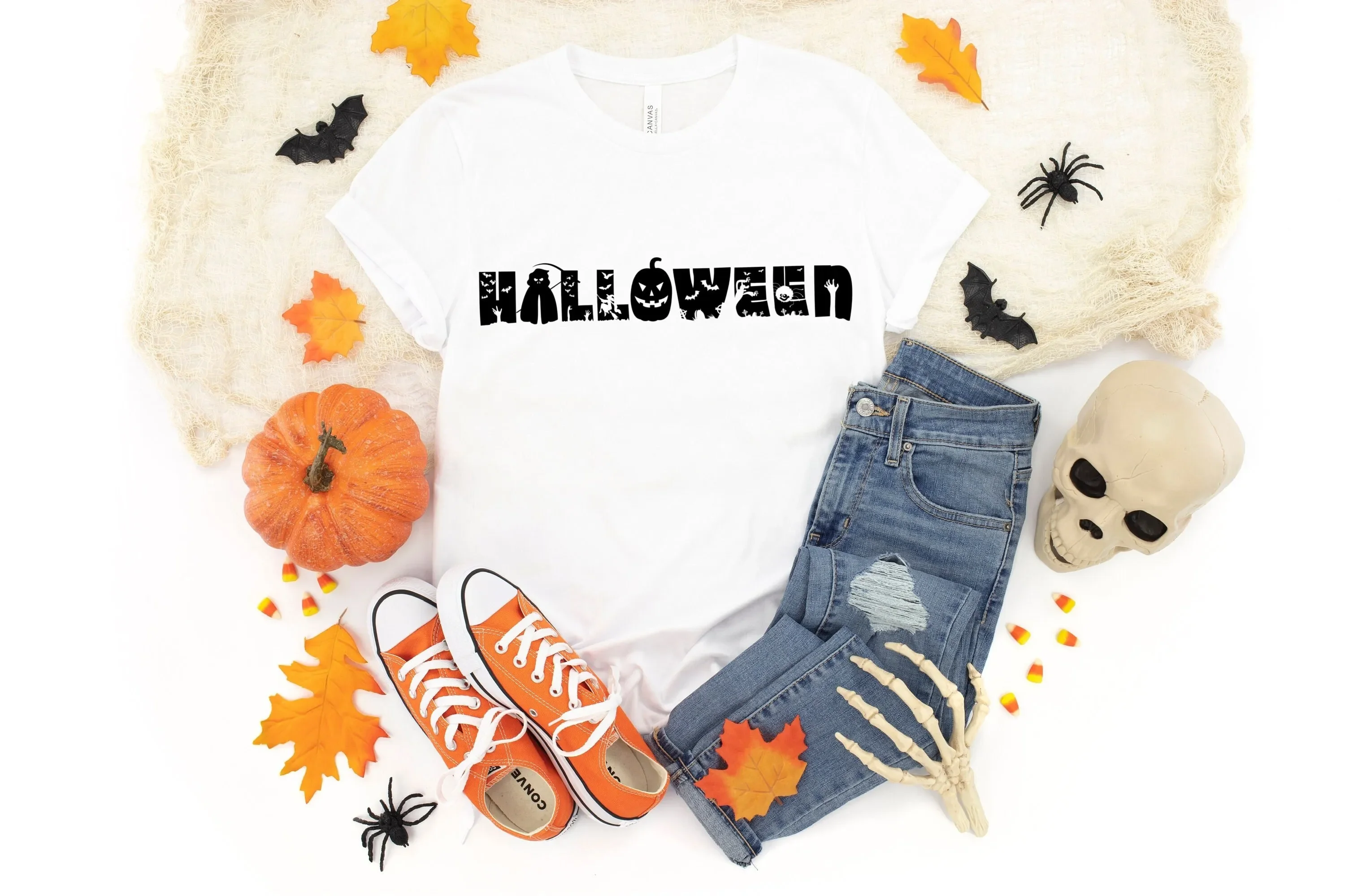 Vintage Halloween T Shirt Pumpkin Pure in Writing Simple Couple