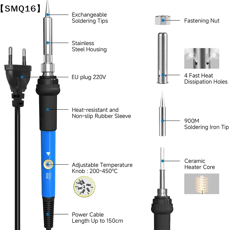 1/3/5/7/8/9Pcs Adjustable Temperature Electric Soldering Iron 220V 60W Welding Solder Rework Station Heat Pencil Tip Repair【SMQ】