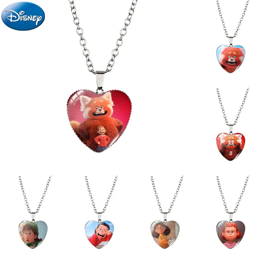 2022 Disney Turning Red Anime Heart Shaped Necklace  Pendants The Little Red Panda Figure Handmade Crafts Jewelry kids Gifts