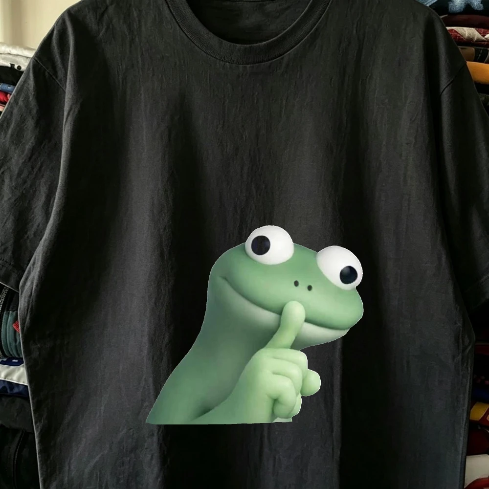 Green Frog Shush Finger Gesture Print Couple Matching Tom the Lizard｜Lizard Lizard Lizard Hoppers Youth Street Fashion