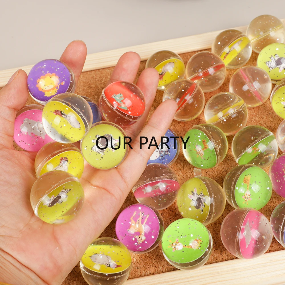 10Pcs Cartoon Jungle Animal Theme Glitter Jumping Bouncy Ball Outdoor Toys for Kids Birthday Party Favors Pinata Filler Gifts