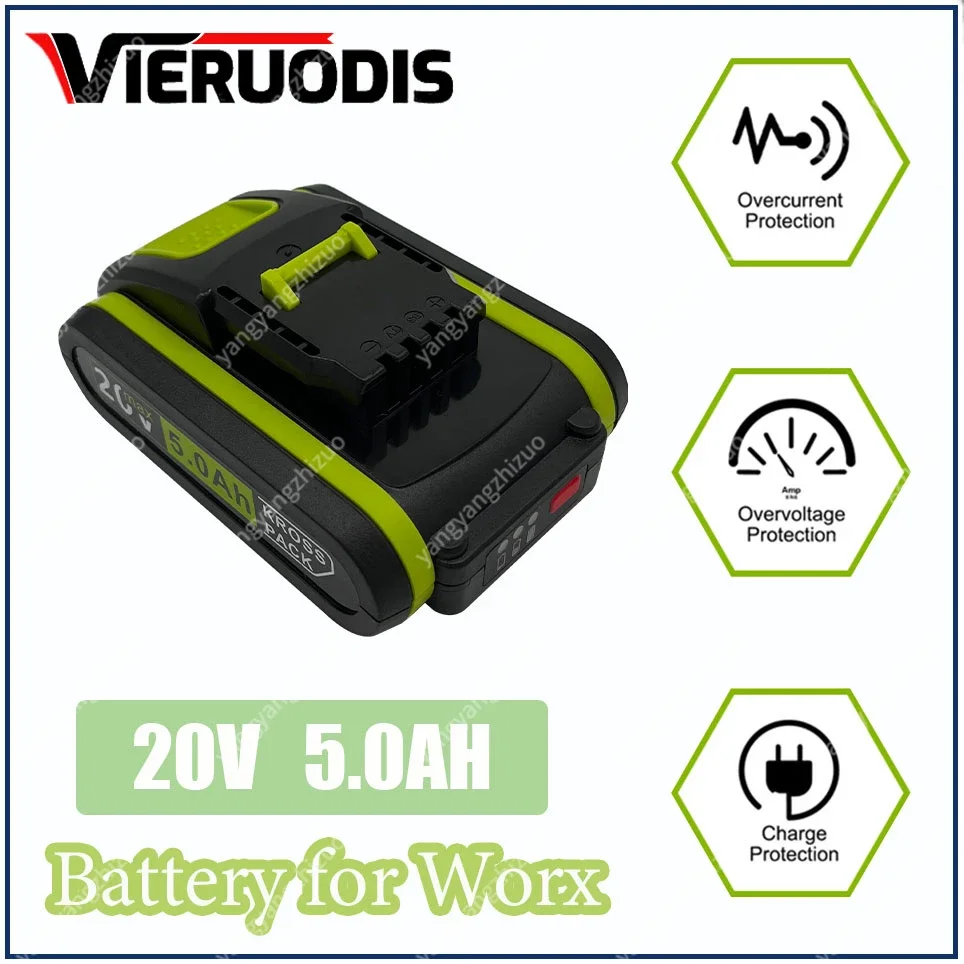 

for Worx New Power Tools Rechargeable Replacement Battery 20V 5000mAh Lithium for WA3551 WA3553 WX390 WX176 WX178 WX386 WX678