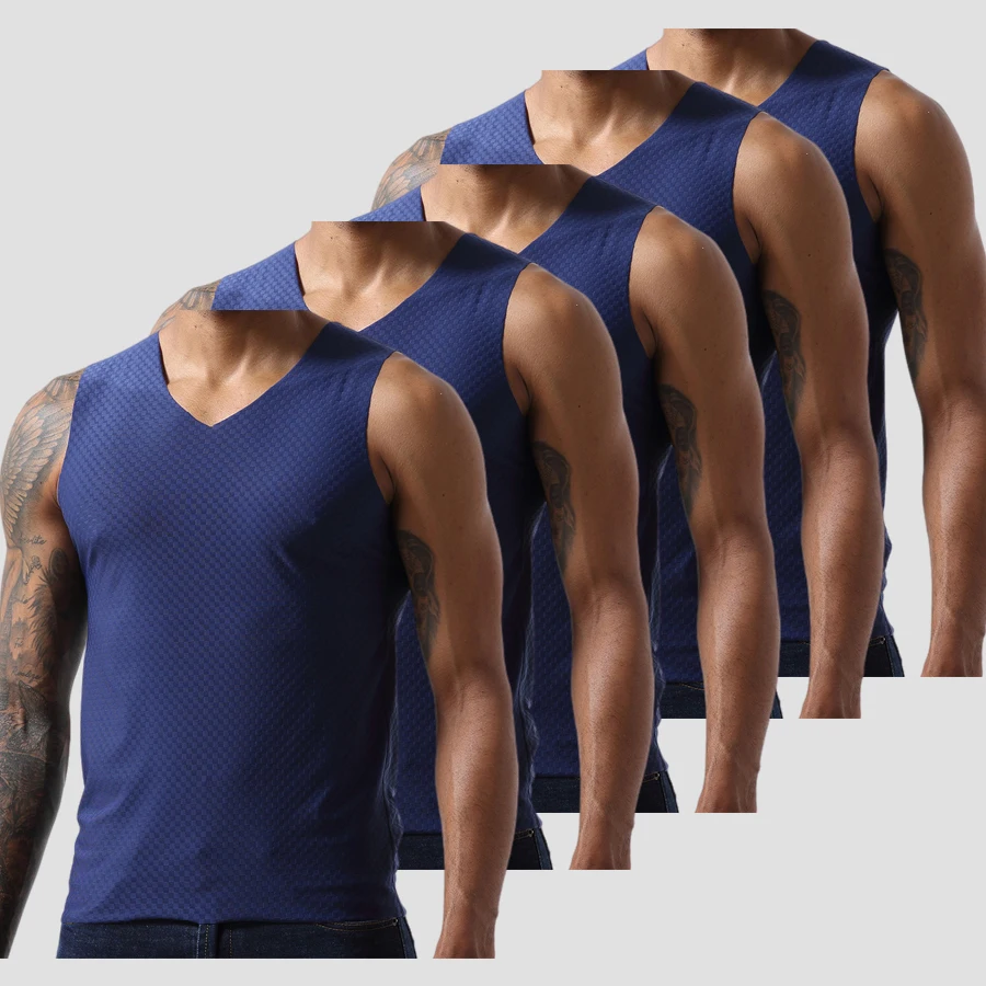 5PCS Men's vest ice silk trackless men's summer slim tight undershirt youth sports hurdle sleeveless undershirt