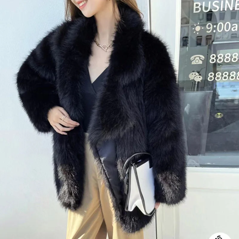 Luxury Brand Fashion Gradient Animal Color Faux Fur Coat Jacket Women 2023 Winter Loose Oversized Long Fluffy Overcoat Outerwear