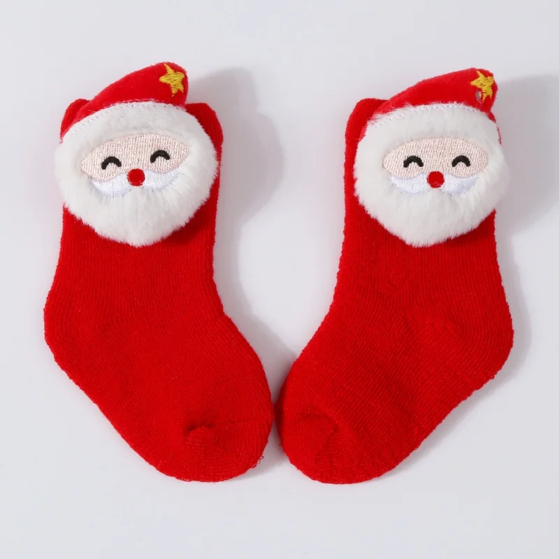 

Baby Santa Elk Autumn And Winter Plush Warm Socks Toddler Children's Floor Kids Boys And Girls Non-Slip Spot Glue Sockings