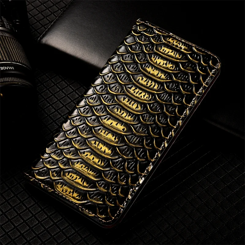 Dragon Scale Pattern Cowhide Phone Case for Huawei Nova 3 3i 4 4e 5 5i 5T 5Z 6 7 7i SE Pro Magnetic Flip Cover