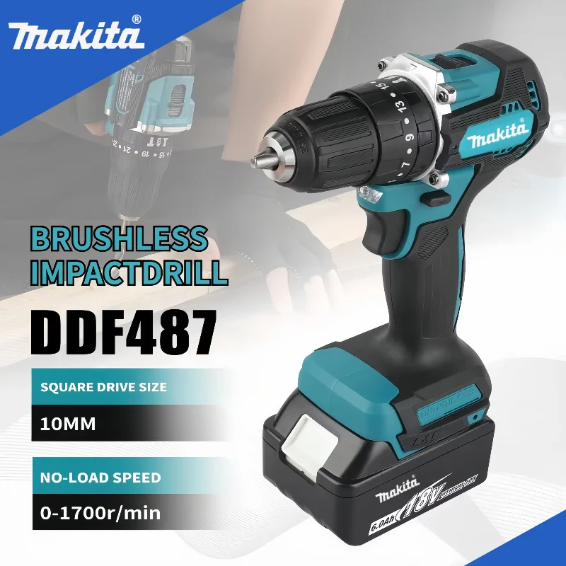 

Оптовая продажа, оригинальная аккумуляторная дрель Makita DDF487, бесщеточная электрическая ударная отвертка, перезаряжаемый электроинструмент 18 В