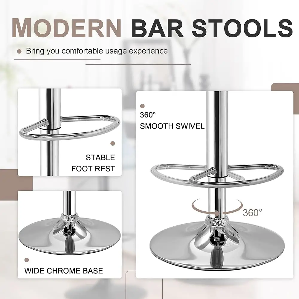 Bar Stools Set Of 2, Modern Pu Leather Adjustable Bar Stools With Back, 360° Swivel Bar Height Stools For Kitchen Counter