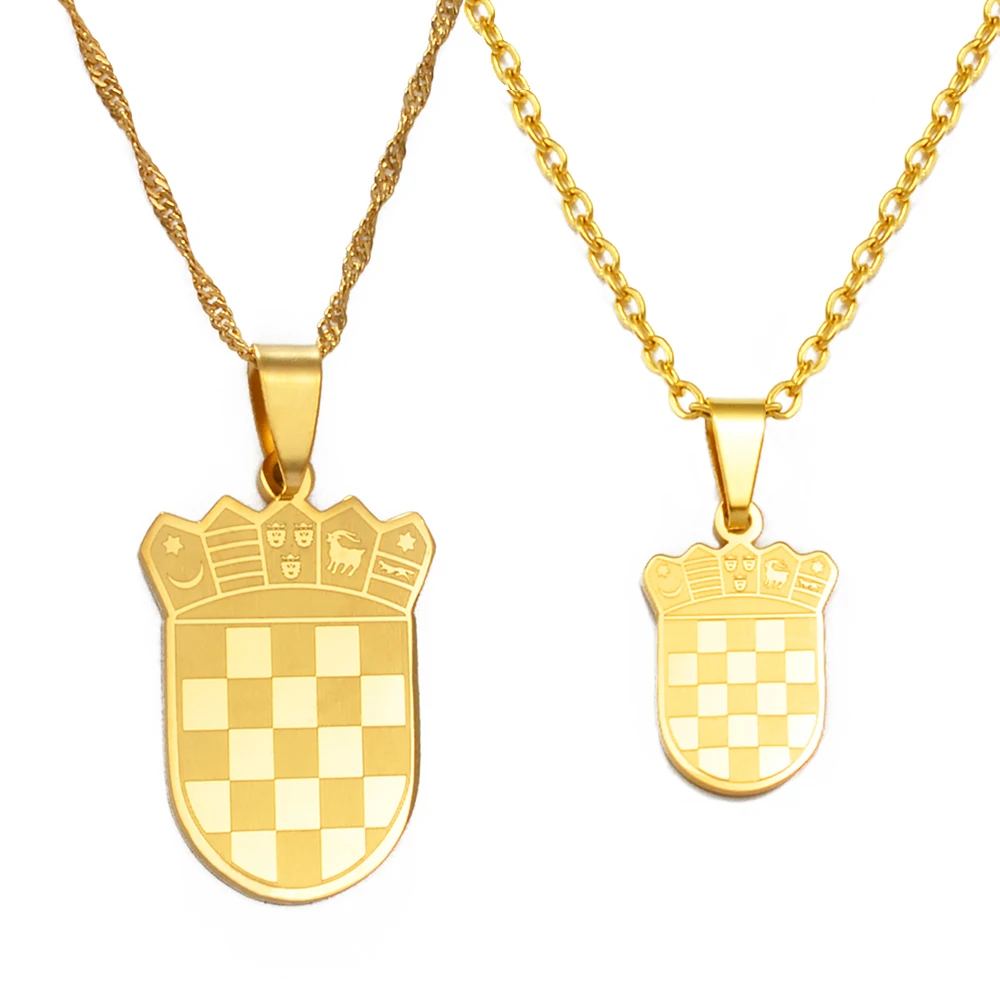 Anniyo (2 Size) Croatia Flag Charm Pendant Necklaces Gold Color/Silver Color for Women Girls the Croatian Jewelry @180021