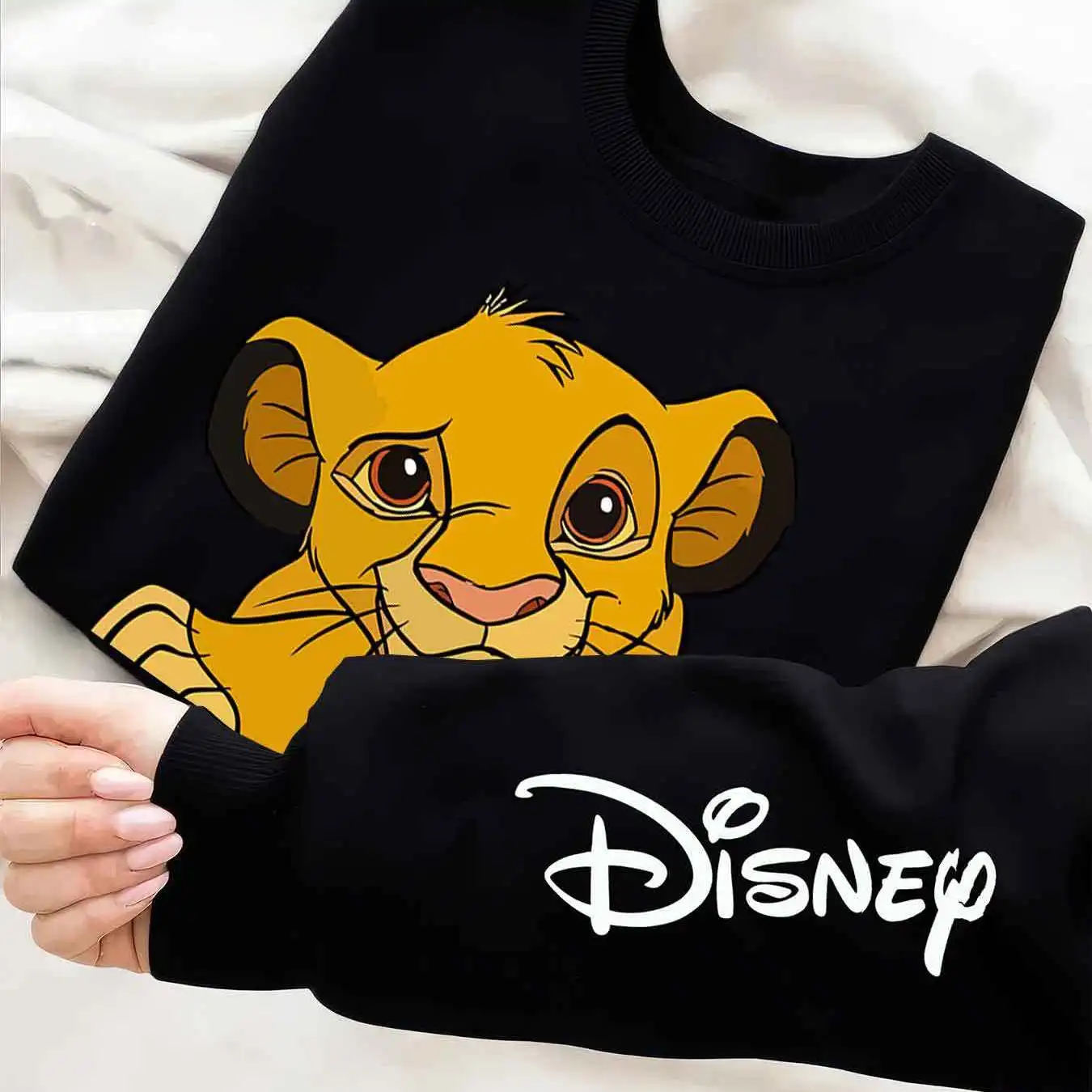 سويت شيرت نسائي من Disney Simba Lion King برقبة دائرية للجنسين من الصوف كاجوال للخريف والشتاء ملابس الشارع كبيرة الحجم #3