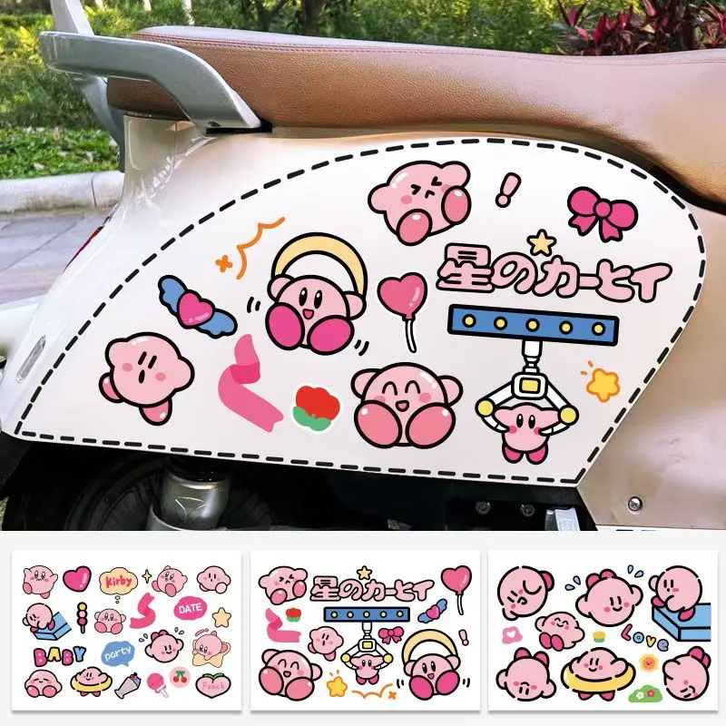Adorable Kirby Themed Car Sticker Scratch‑Hiding Decal Creative Ornament For EV Motorcycle Helmet DIY Decoration Accessory