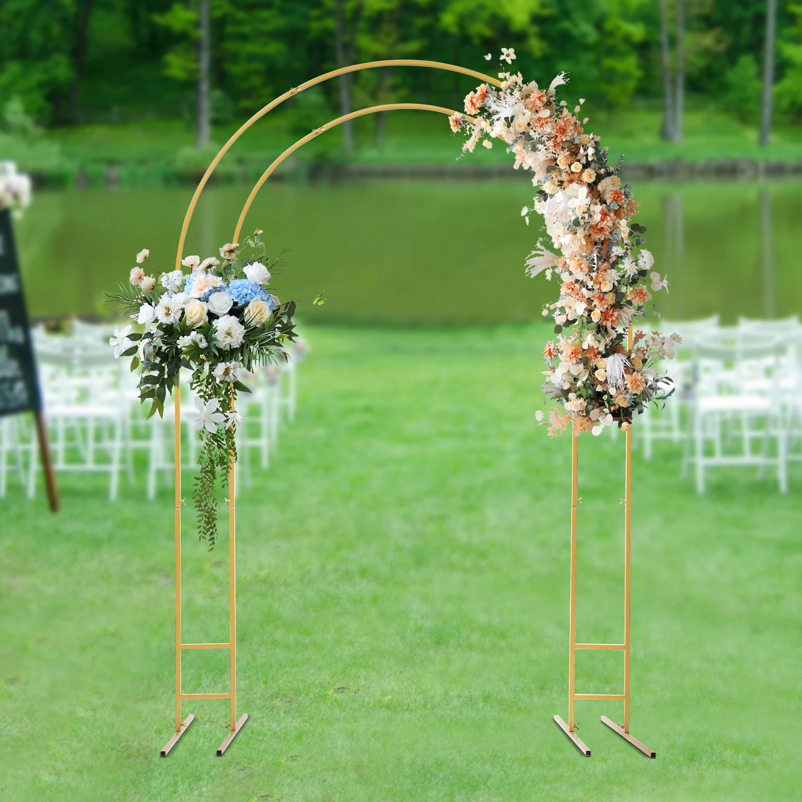 150*50*220CM Metal Wedding Arch Gold Wedding Arched Backdrop Stand Balloon Round Arch Backdrop Freestanding Arch Stand