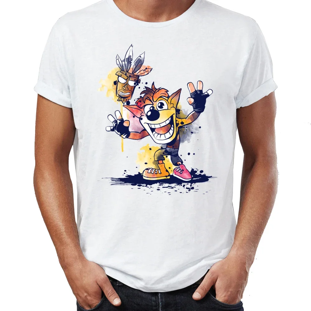 Watercolor Crash Bandicoot Funny Childhood Memory Nostalgia Artwork Drawing Printed Tee Men\'s T Shirt  graphic t shirts