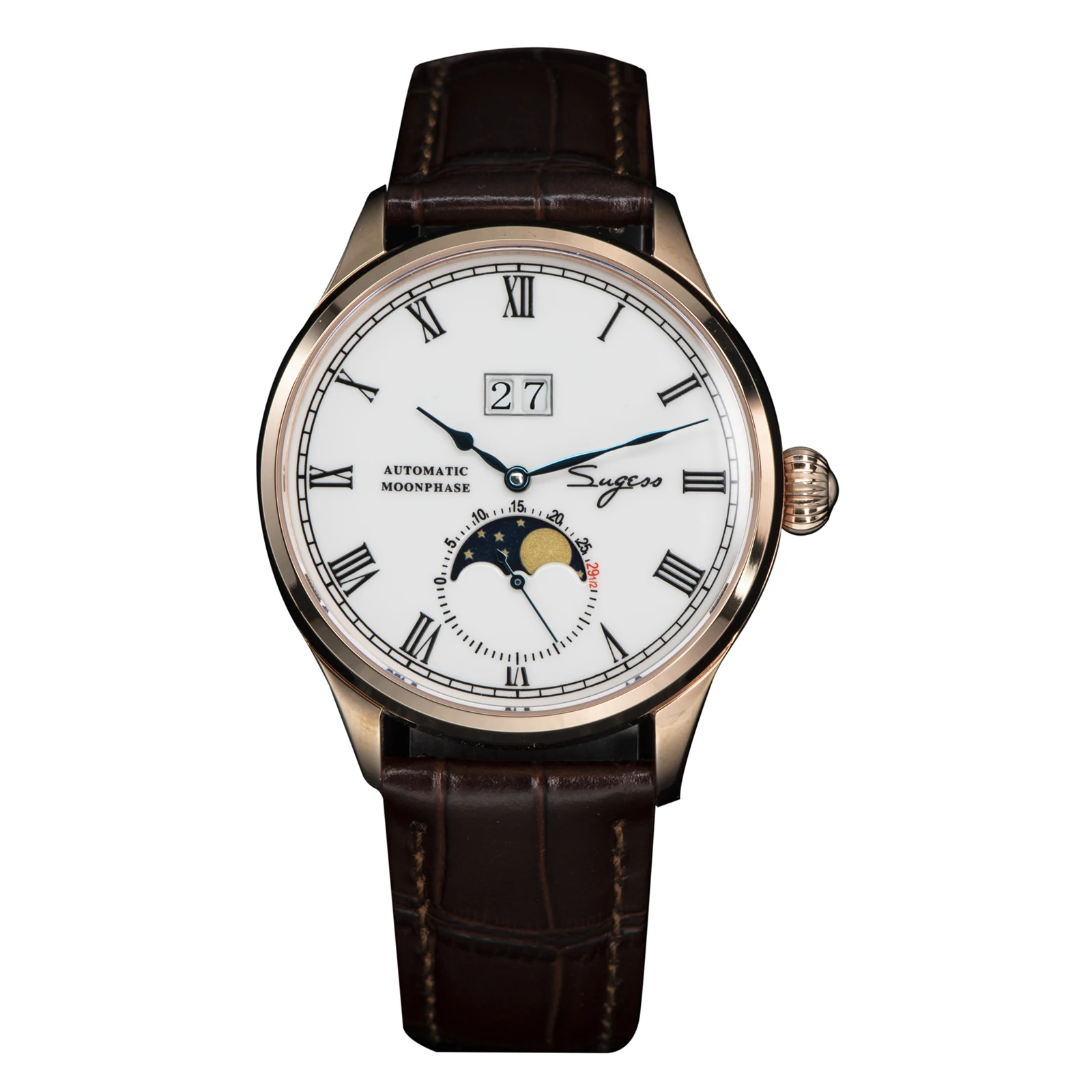 Sugess Uhr Tianjin St25 automatische mechanische Uhrwerk echte Mondphase Männer Uhren Luxus Armbanduhr Retro Reloj Hombre Saphir