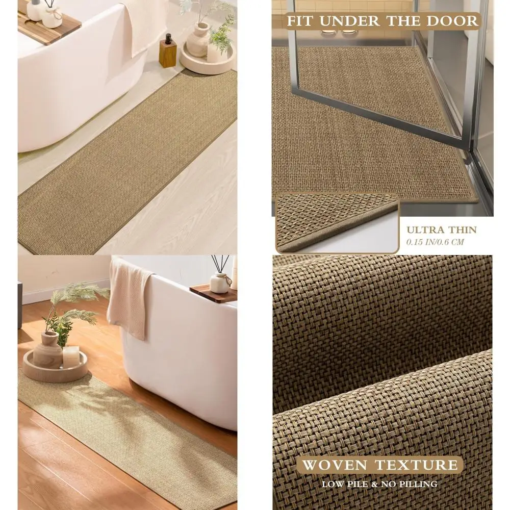 

Коврики для ванной комнаты 17x59 - длинный нескользящий коврик для ванной быстросохнущий коврик, тонкие коврики для ванной под дверью, нейтральный легкий джутовый бежевый 17
