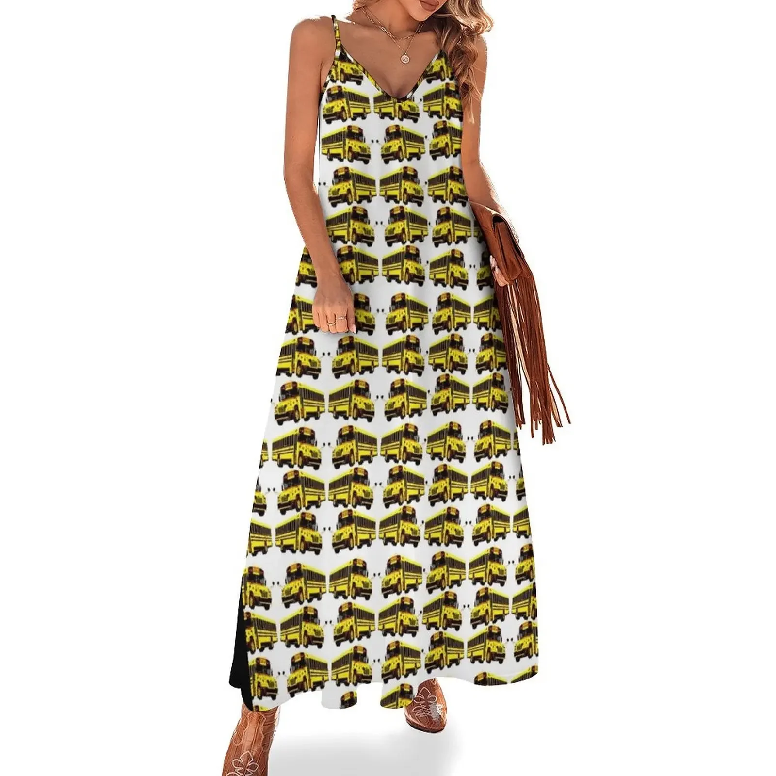 

school bus pattern Sleeveless Dress Dress for girls women's evening dress 2025