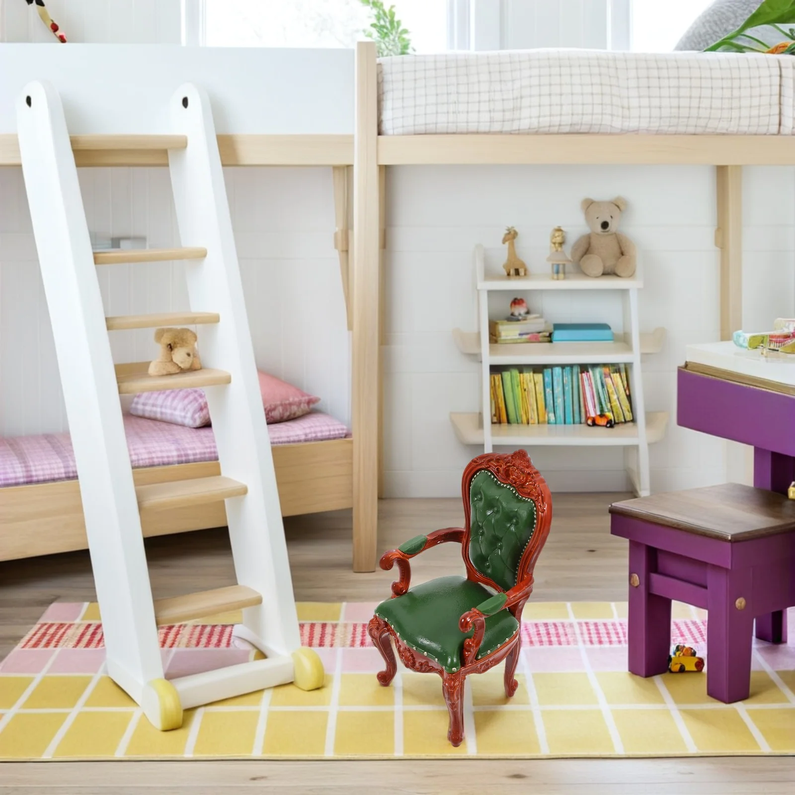 2pcs Miniature Vintage Furniture 1:12 Scale Tiny Wooden Armchair For Dollhouse Living Room Decor Miniature Chairs Simulation