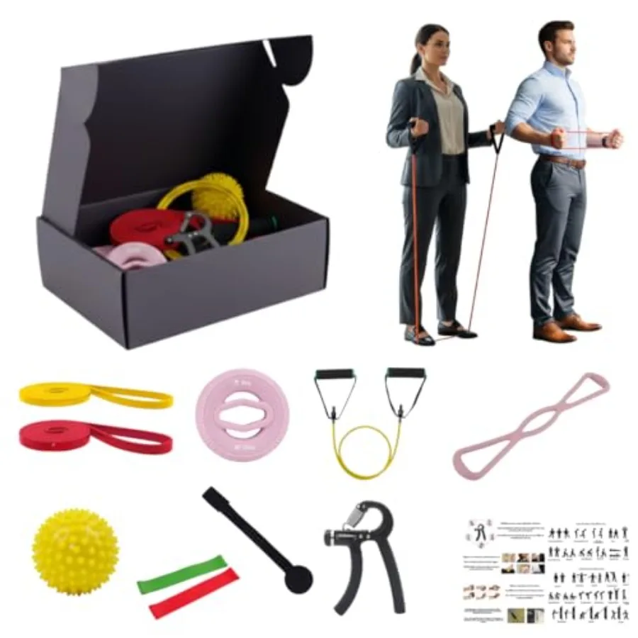 

Office Workout Kit for Desk Workers Resistance Bands Loop Bands Massage Ball Wrist Strengthener and Exercise Guide Quick 5-Minu