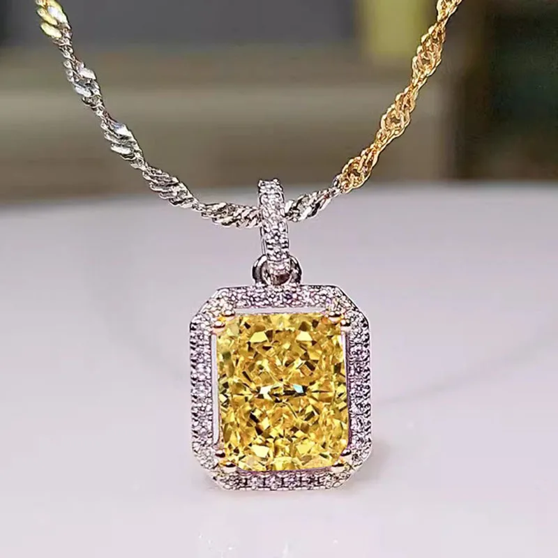 Foydjew 2024 New Design 4 Carat Ice Flower Cut Yellow/Purple High Carbon Diamond Large Pendant Necklaces For Women