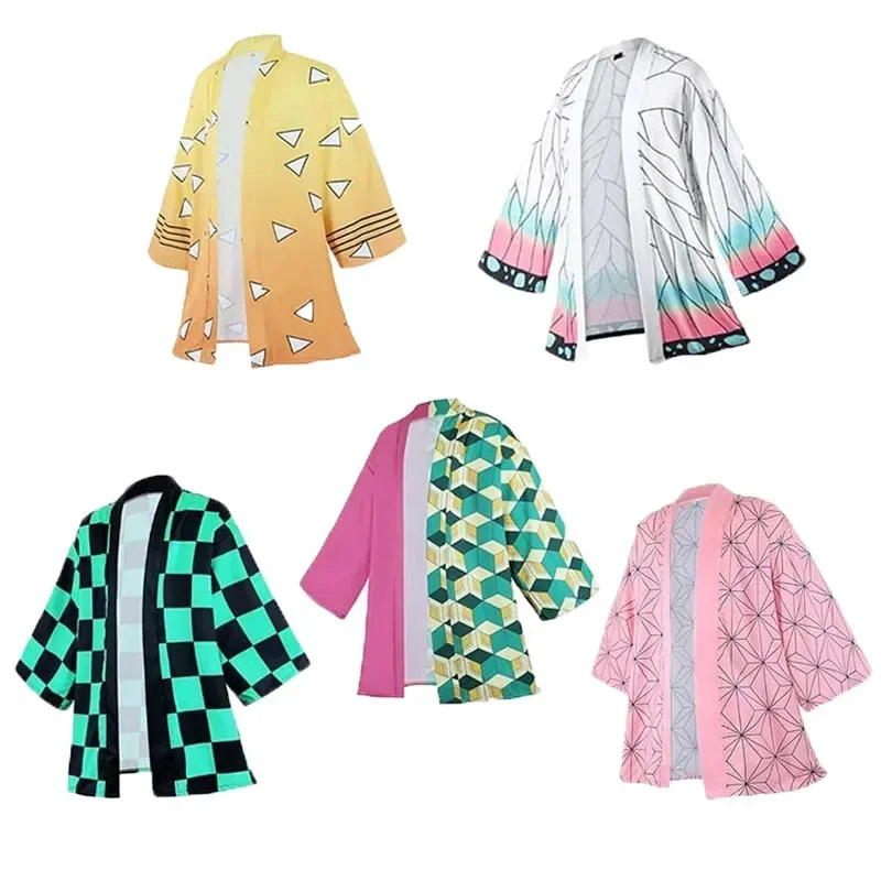 

Anime Characters Kamado Tanjirou Cosplay Costume Pink Kamade Zezeko Kimono for Mens Women Summer Japanese Haori Kimono for Beach