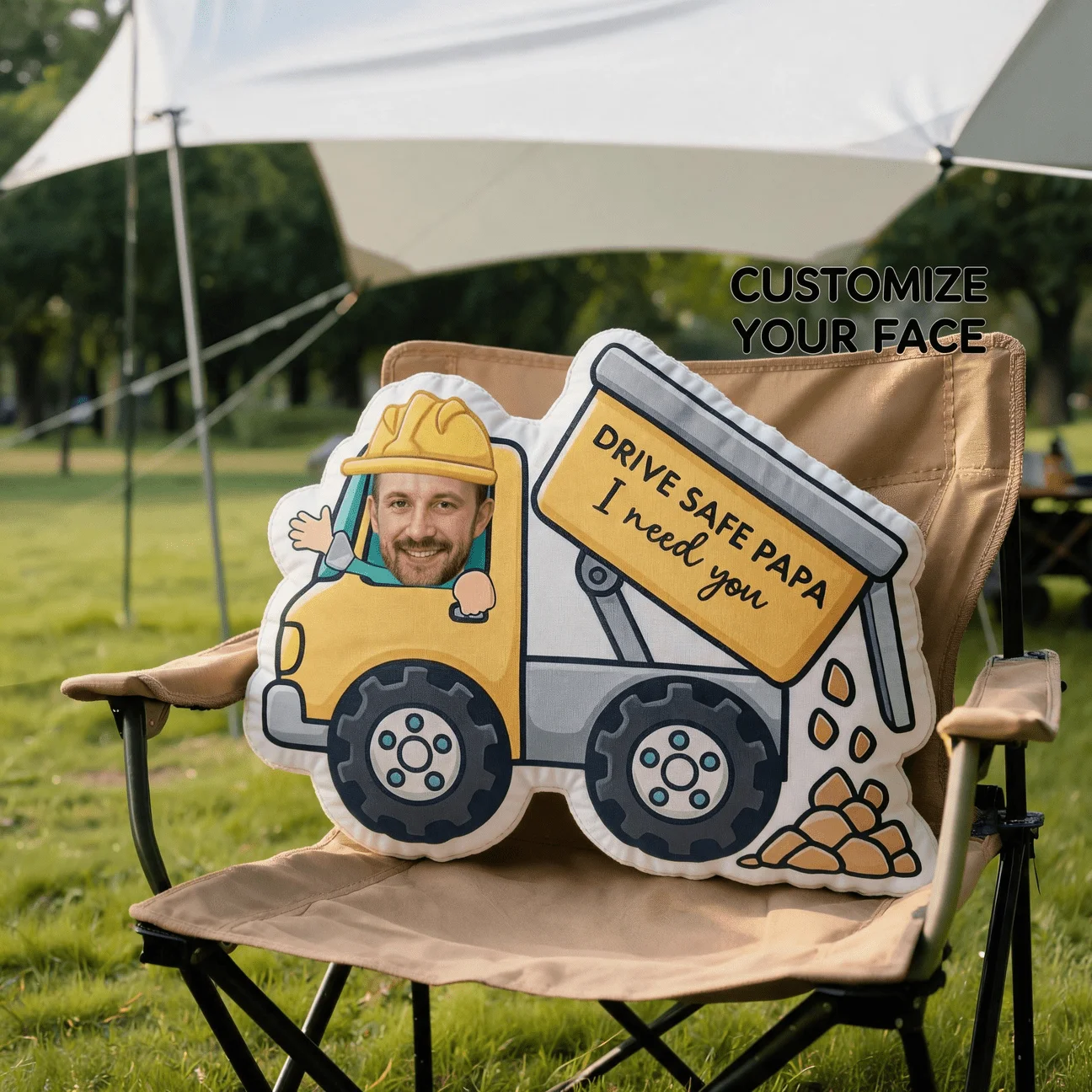 Custom Photo Dump Truck Shaped Pillow, Personalized Face Construction Vehicle Decorative Cushion, Unique Home Decor Accent for S