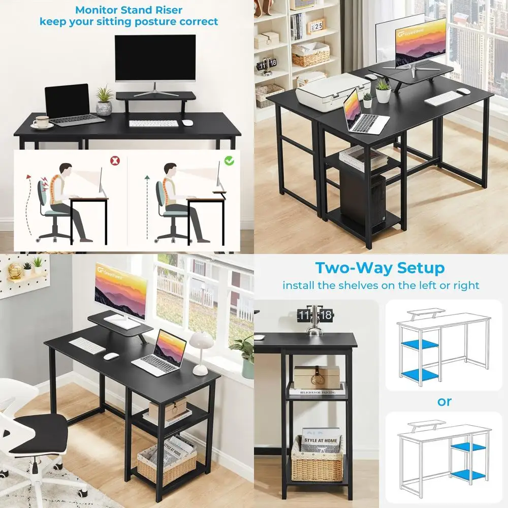 

39 Adjustable Monitor Stand Desk, Compact Home Office Desk with Storage, Ideal for Gaming, Study, and Writing in Black