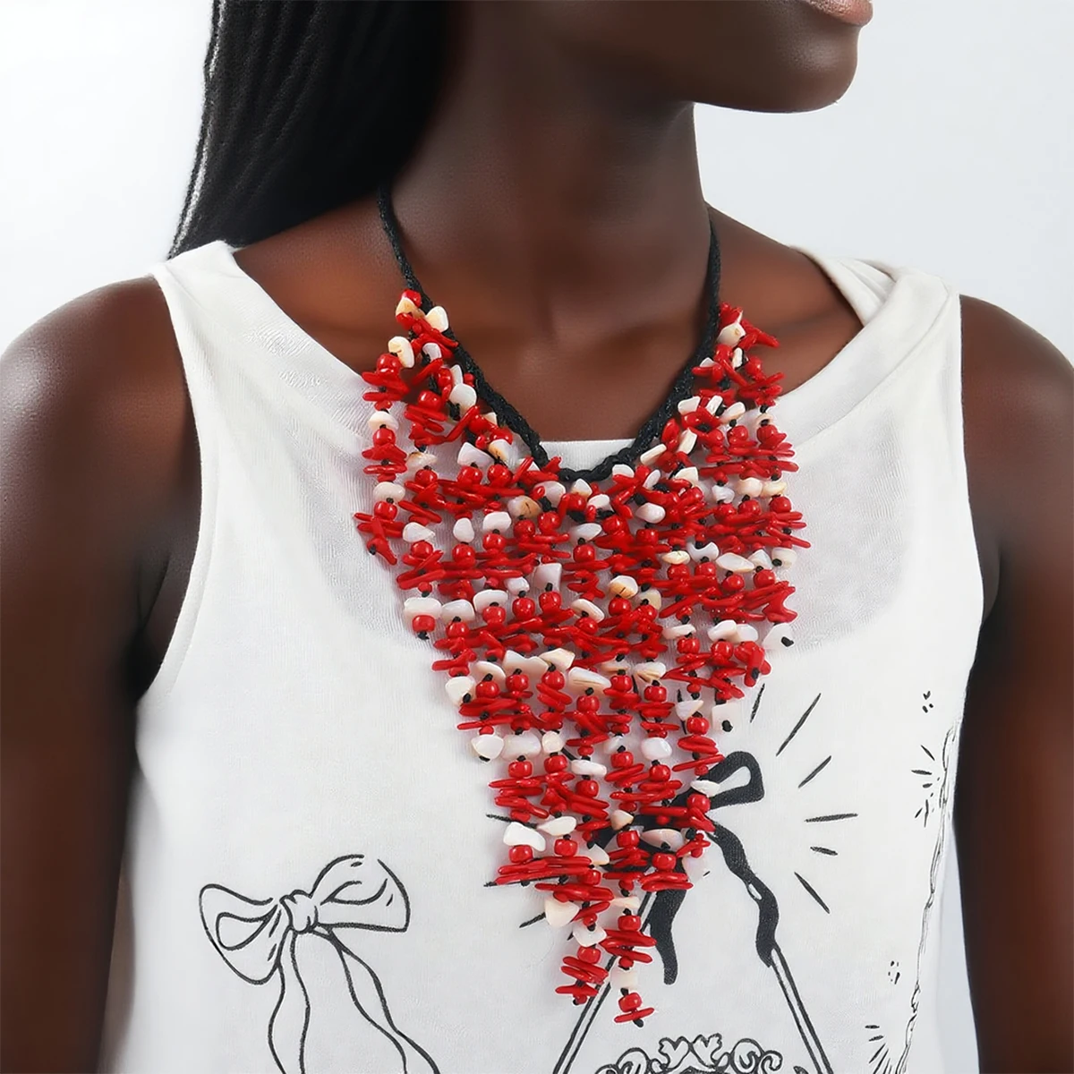 

ZAA Exaggerated Hand-woven Resin Beads Long Tassels Necklace for Women Boho Style Holiday Party Jewelry Neck Accessories