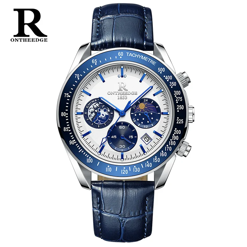 ساعة كرونوغراف للرجال من Ruizhiyuan، طراز باندا دايتونا، ساعة يد كوارتز متعددة الوظائف بـ 6 أيدي كبيرة الحجم للأعمال والرياضة