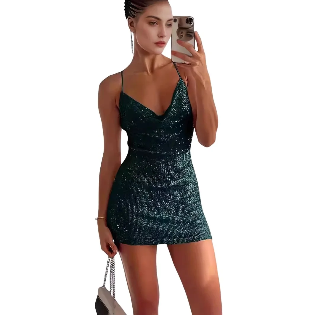 مثير الأمريكية Sle ort Dr تألق الترتر Bodycon تنورة Strapl مشرق ألياف البوليستر عالية الخصر الصيف Faion #5