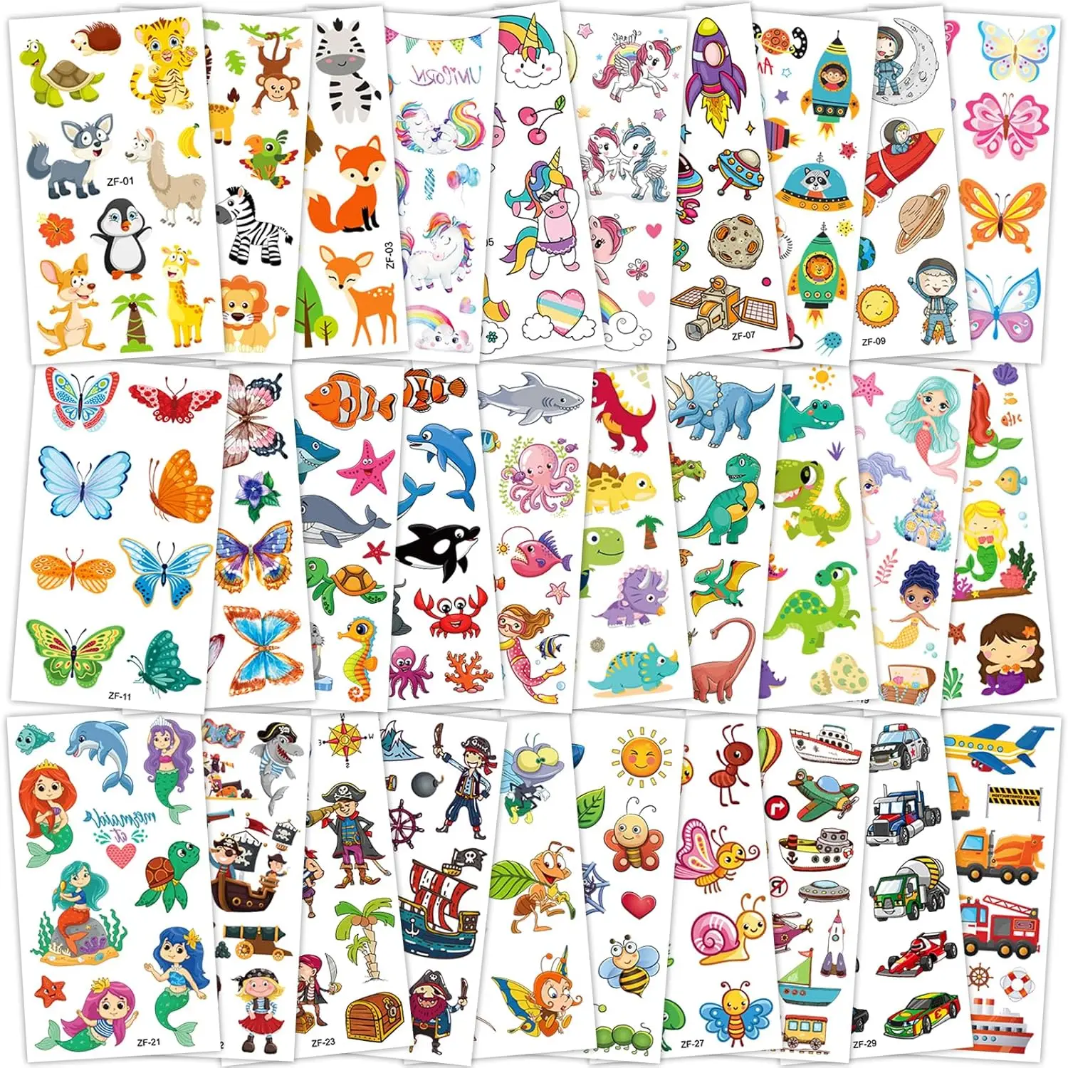 

300+ Mixed Temporary Tattoos for Kids - Space, Dinosaur, Animals, Butterfly Stickers Set
