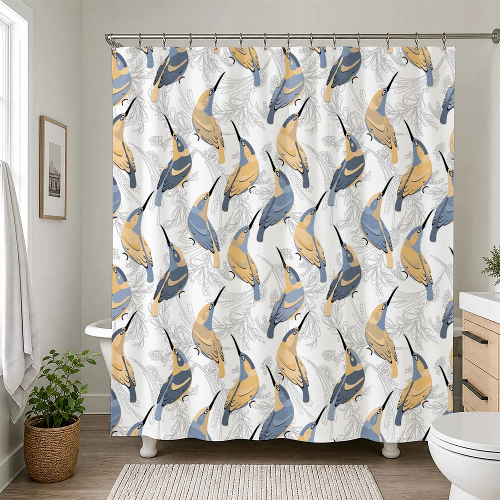 Waterproof Shower Curtain Blue Yellow Bird Pattern Tropical Aesthetic Bathroom Shower Liner Curtain Home Decor Modern Waterproof