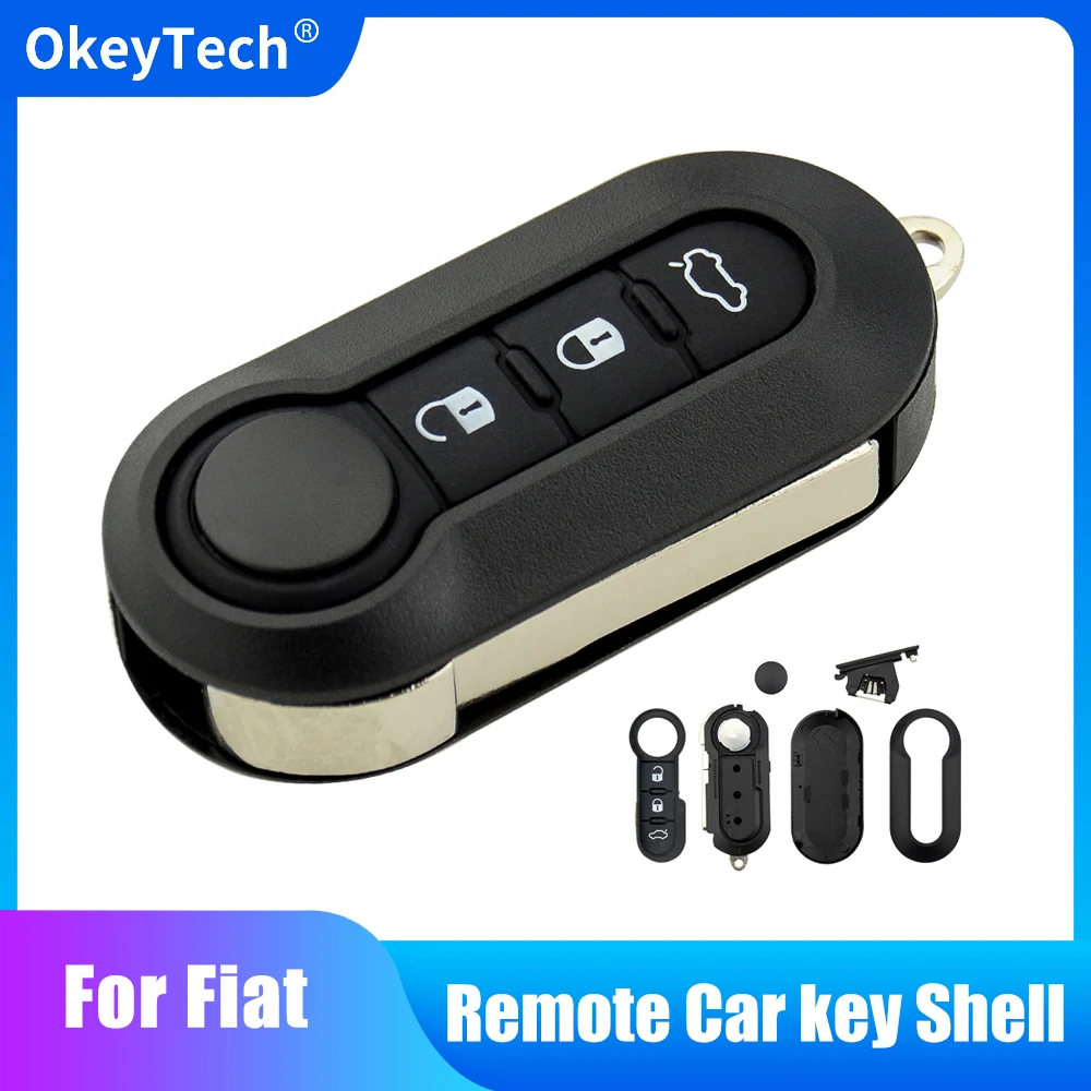 Okeytech 3 Buttons Remote Car key Shell Case For Fiat 500 Panda Punto Bravo Auto Uncut Blade Normal White Button