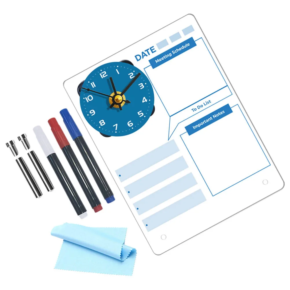 1セット 1セット スタンド式メモ 2-in-1 時計付き ホワイトボード ポータブル 卓上プランナー アクリル製 メッセージボード デスク オフィス 勉強用