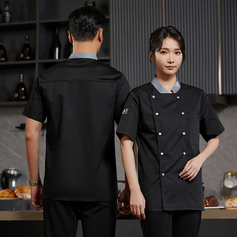 男性用シェフ作業服、夏用通気性メッシュ半袖キッチン作業服、洋食レストラン、ホテル、パン屋向け