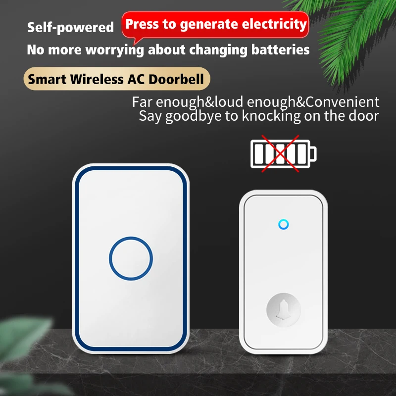 

CACAZI Wireless Intelligent Waterproof Doorbell 300M Range LED Night Light Home Call bell US EU UK Plug 1 2 Button 1 Receiver