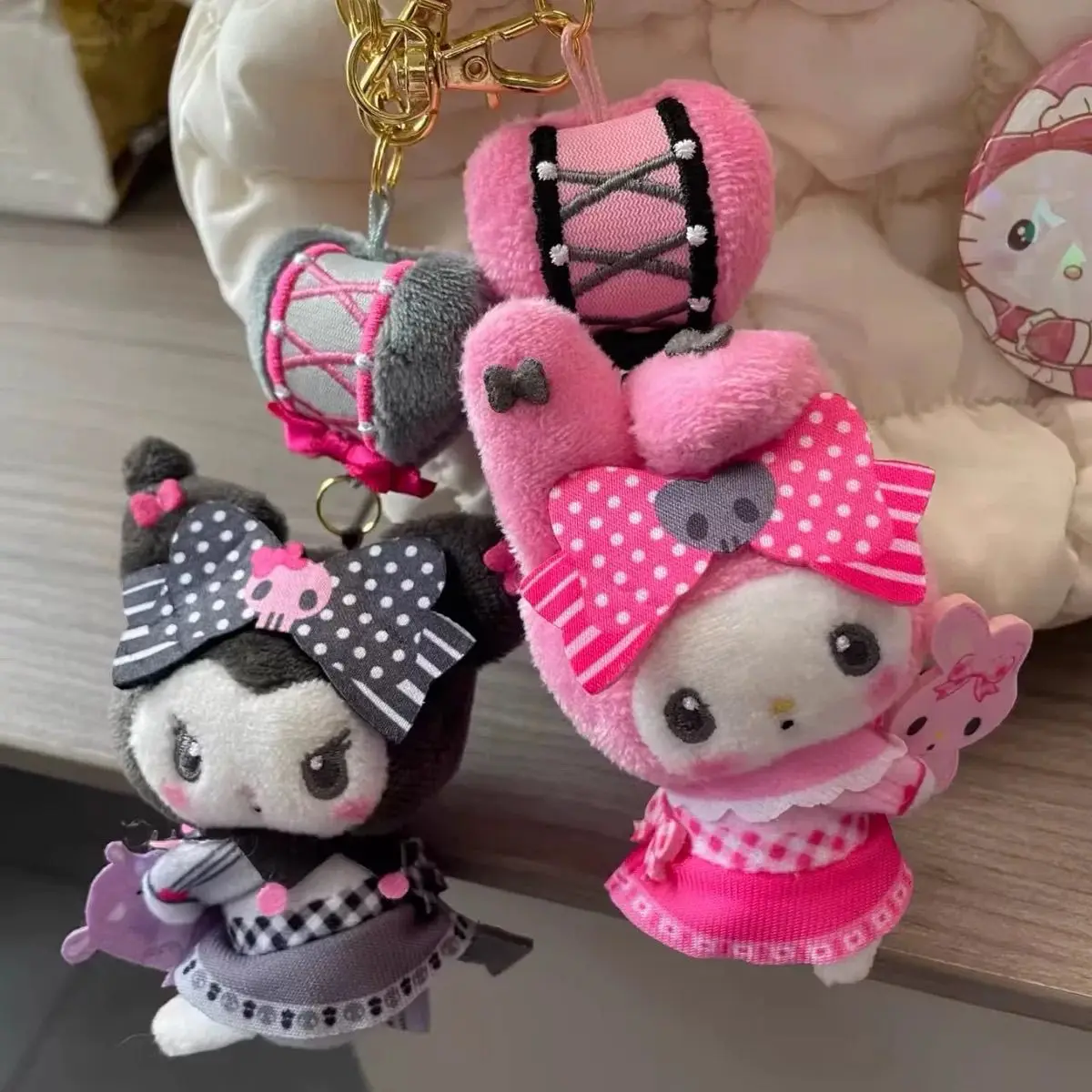My Melody Kuromi Sanrio Wave Point Bowknot Side Body Attire Cartoon Keychain Bag Pendant Plush Doll Birthday Gift for Friend view 6