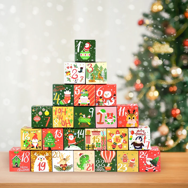 

24pcs Christmas Advent Calendar Box Kraft Paper Candy Box 24 Days Countdown To Christmas Gift Boxes Xmas Navidad New Year Decor