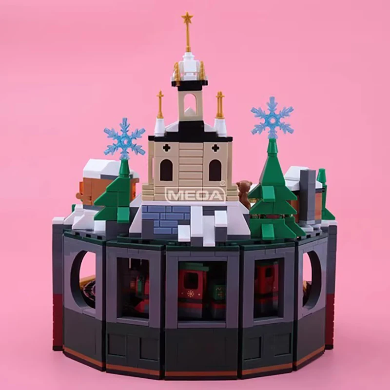 1248 Uds DIY bloques de arquitectura de tren de Navidad Castillo de Navidad bloques de construcción con caja de música niños cumpleaños montar ladrillos regalos